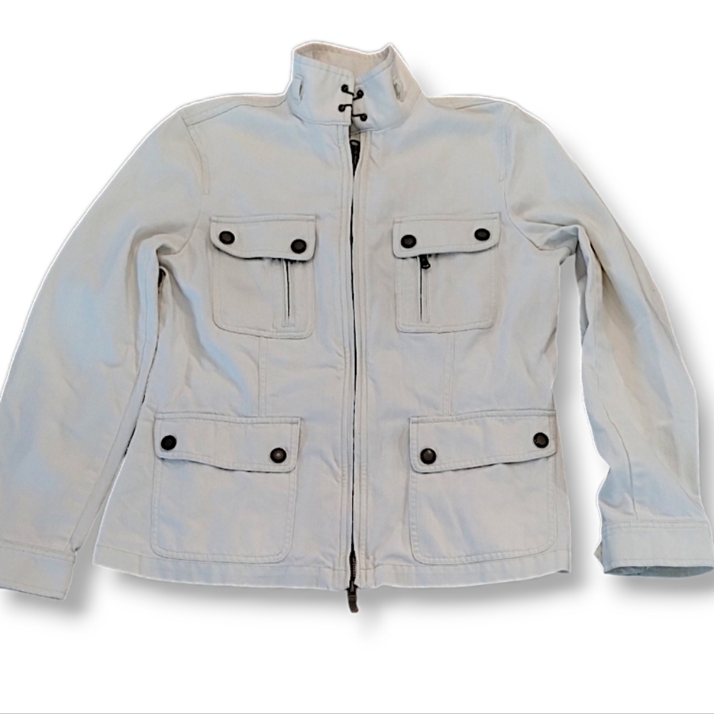 Lauren Jeans Co Ralph Lauren Cream Denim Utility Jacket L Vintage Y2K - Picture 2 of 7